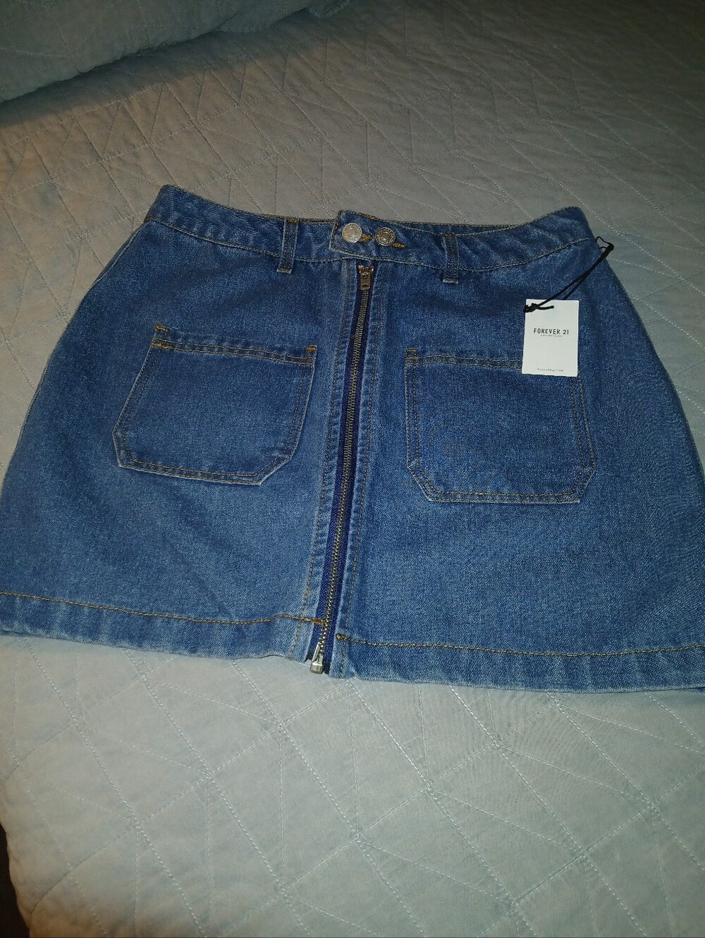 Forever 21 Dark Blue Denim Front-Zip Mini Skirt